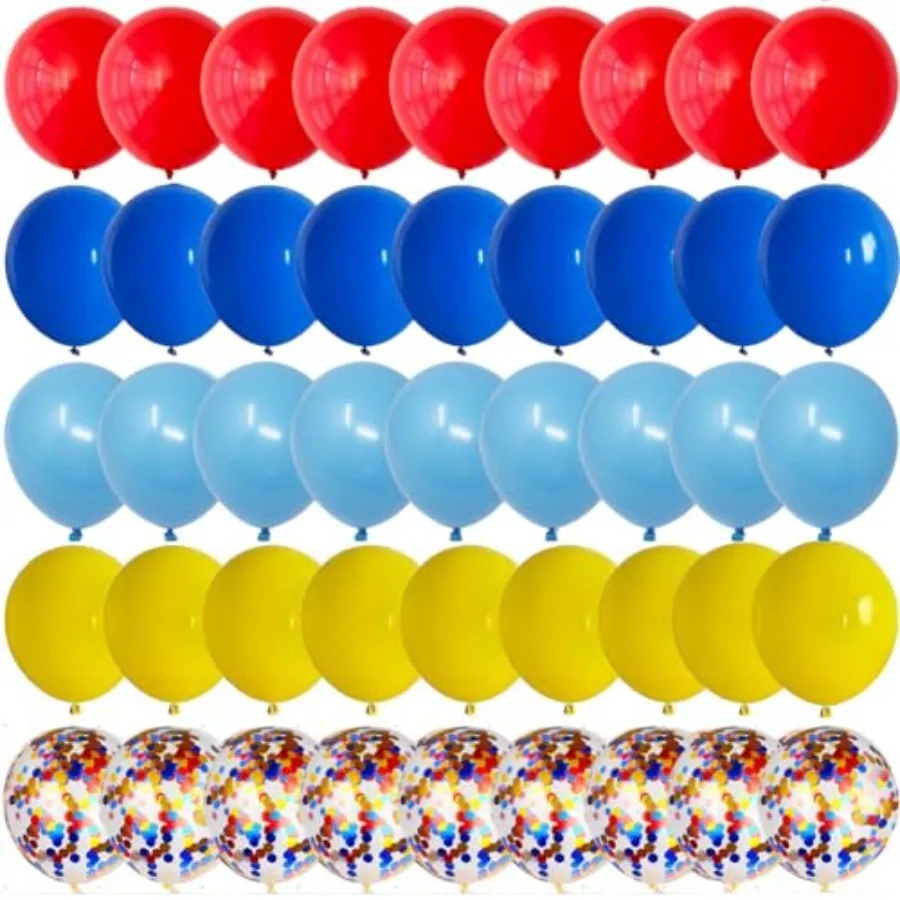 60pcs Carnival Circus Balloon 12 Inches Red Yellow and Blue Balloons with Rainbow Confetti Balloons for Birthday Party Carnival