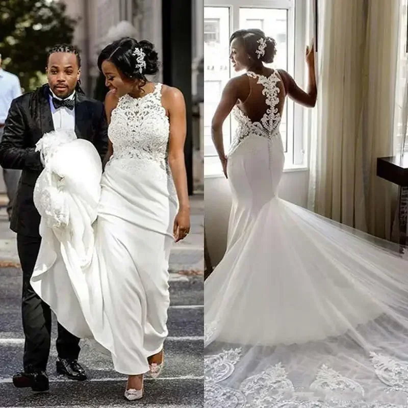 Customized Lace Buttons Back Garden Bridal Gowns Court Train Summer African Wedding Gown