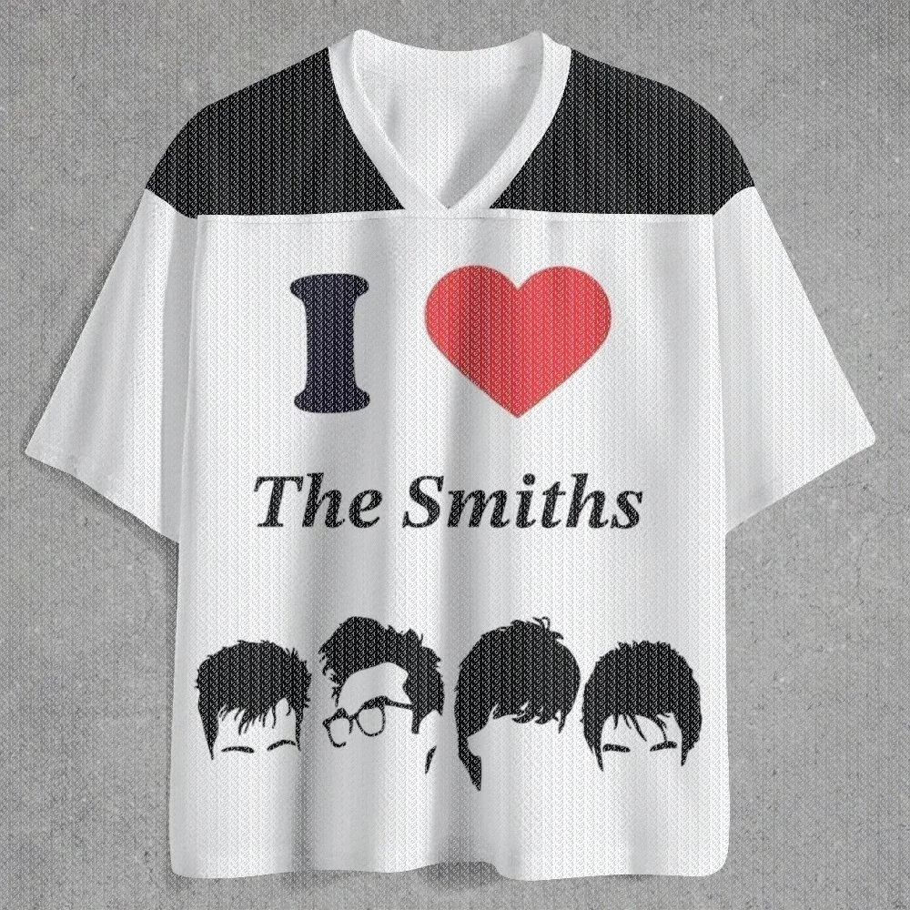 VNeck Black White Color Block Mesh Jersey T Shirt Red Rose Heart Four Men Silhouette Print Front Back Retro Indie Streetwear Top