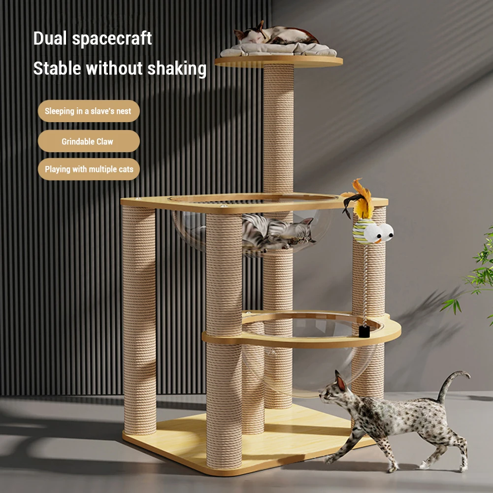 

Cat Tree 37" Modern Cat Tree Tower With Scratching Posts 2 Space Capsule Nest Perch Multi Level Kitten Furniture Activity Centre