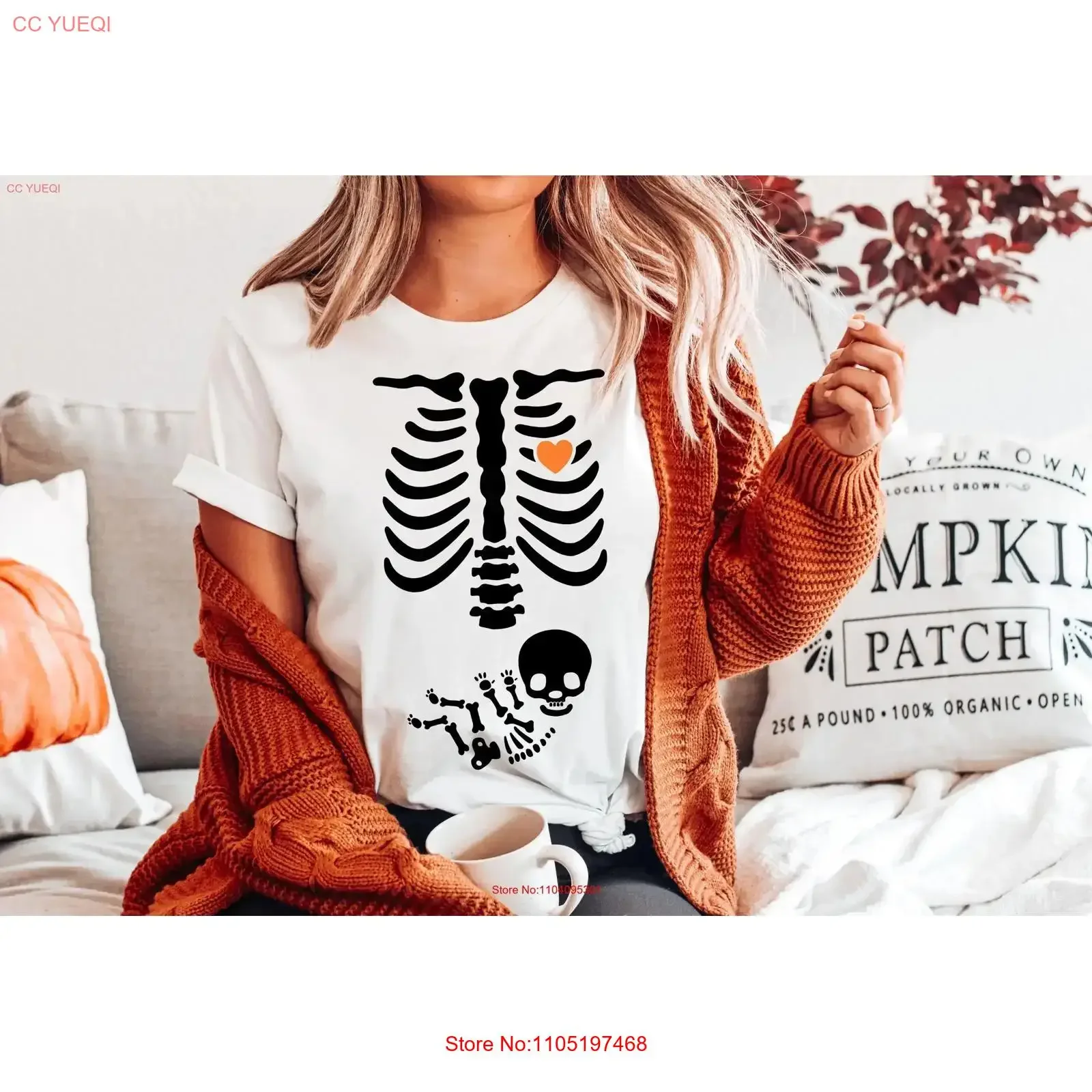 Skeleton Maternity Halloween T Shirt Pregnant Pregnancy Outfit vintage Washed Stylish Comfortable Stretched fashion