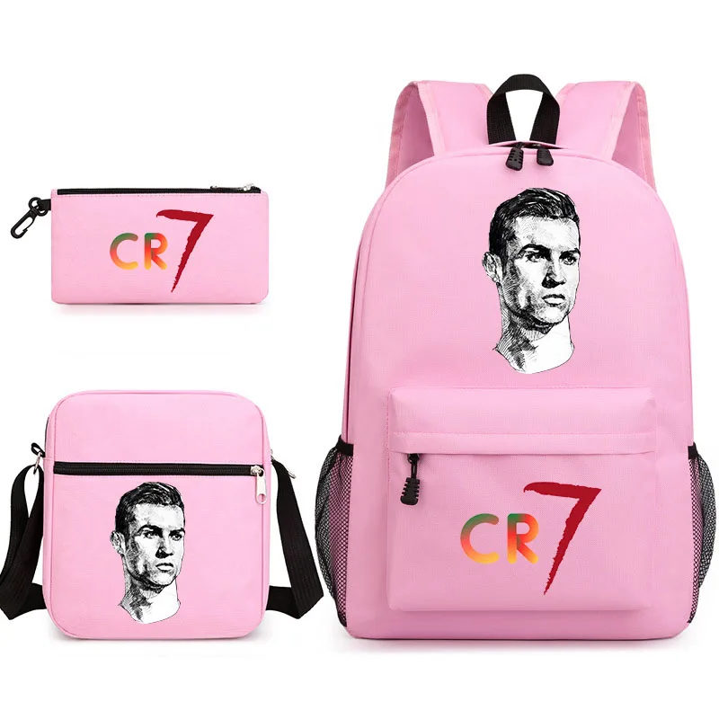 Ronaldo Printed Backpack Casual Student School Bag Single Shoulder Bag Pencil Bag 3-piece Set Children's Backpack Set