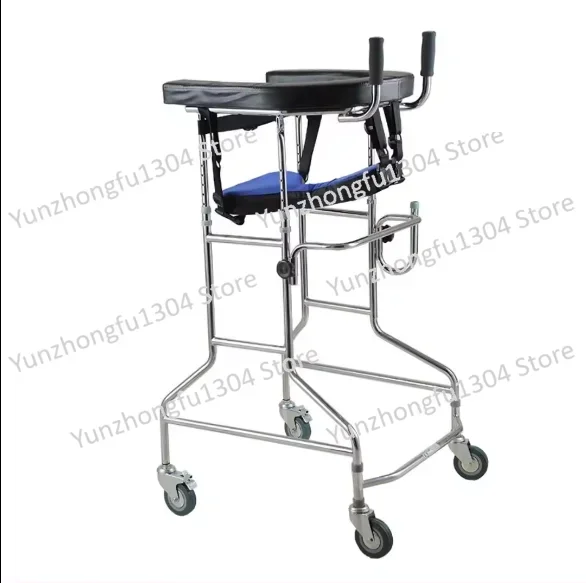 4 Wheels Handicapped Rehabilitation Training Children Adults Stand Disabled Walker Walking Aid