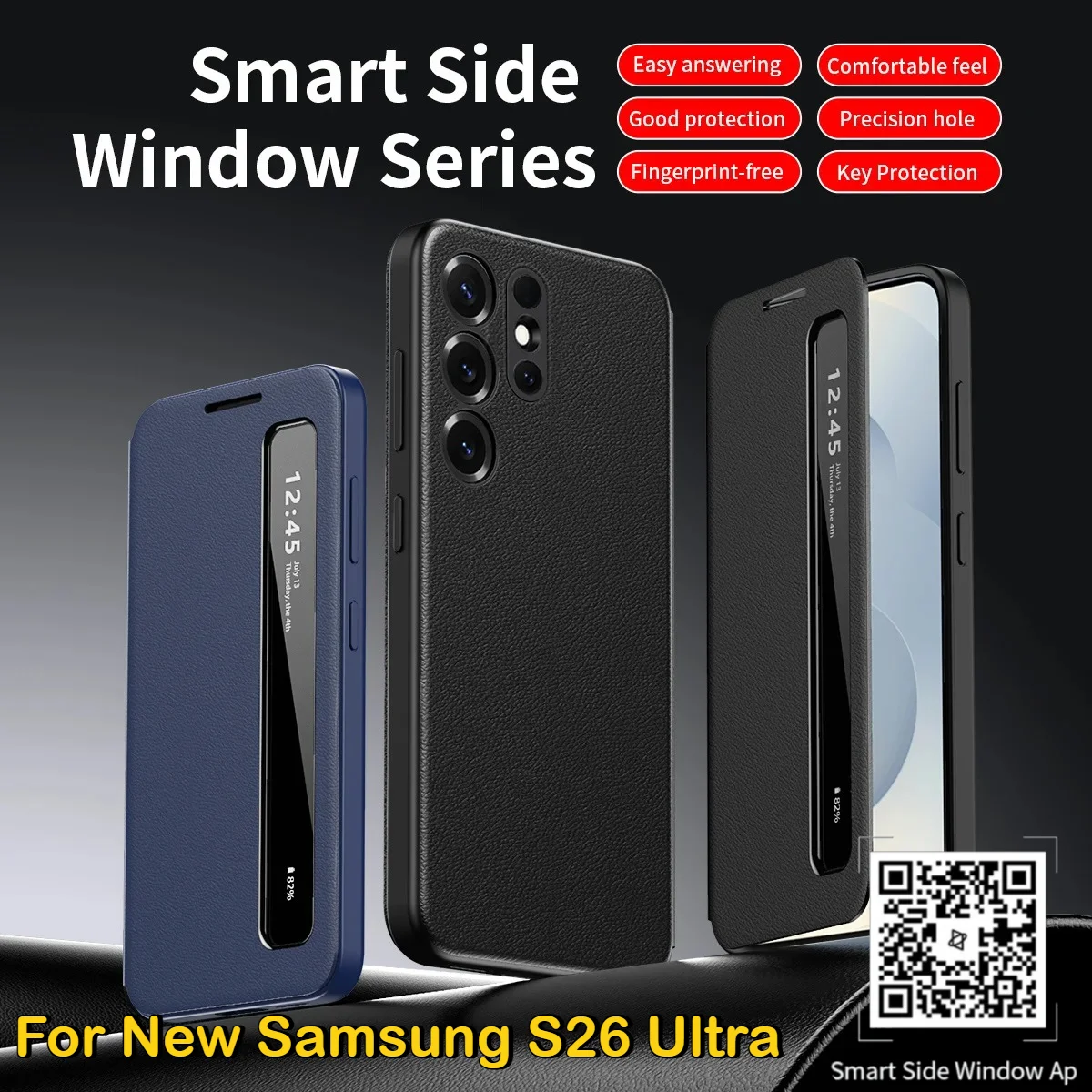 

Флип-чехол Smart Side Window S-View для Samsung Galaxy S26 Pro S25 FE Edge Ultra A57 A37 A27 A17 A07 Роскошный кожаный защитный чехол