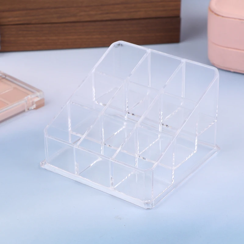 9 Slots Clear Acrylic Lipstick Storage Box Trapezoid Cosmetic Display Case Store Desk Lipstick Cosmetic Organizer Holder Stand