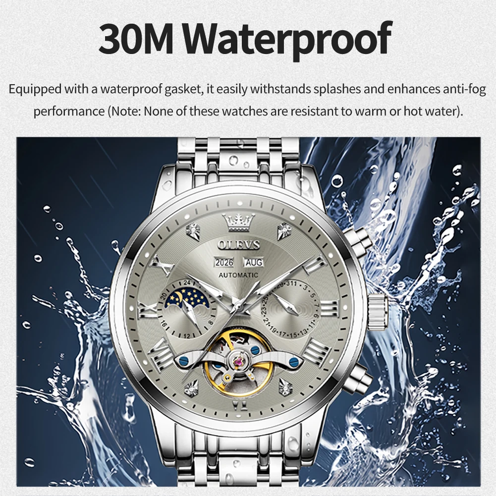 OLEVS 6763 Brand original authentic watches for man Men's automatic mechanical watch stainless steel strap waterproof business