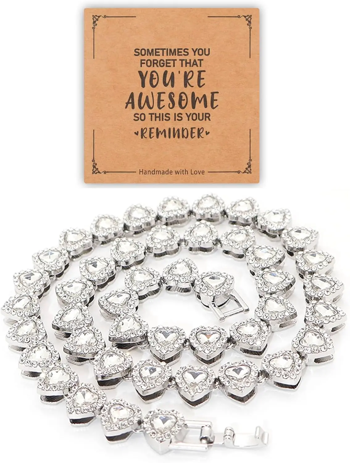 

Ожерелье Fasone с сердечками из страз, украшенное стразами, серебряное теннисное ожерелье для женщин, теннисные ожерелья для женщин, ожерелье с сердечками