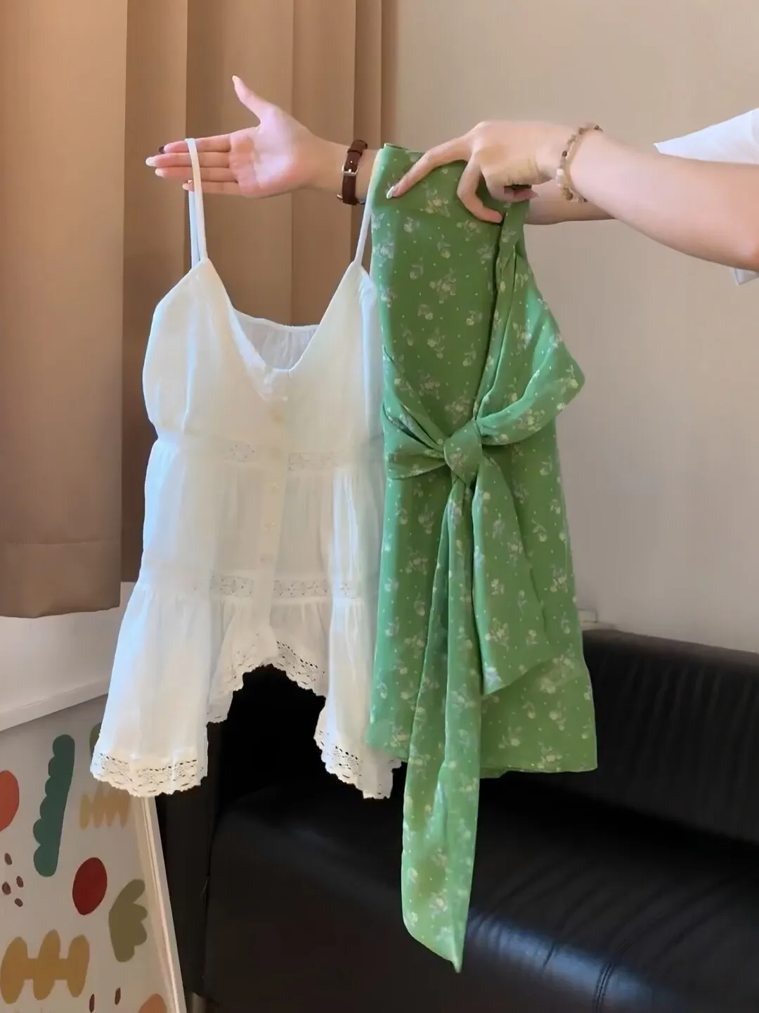 

Sweet Girl Style Lace Splicing V-neck Strap Vest Floral Half-skirt Two-piece Set Women Summer Anti-aging Ensemble High Waist
