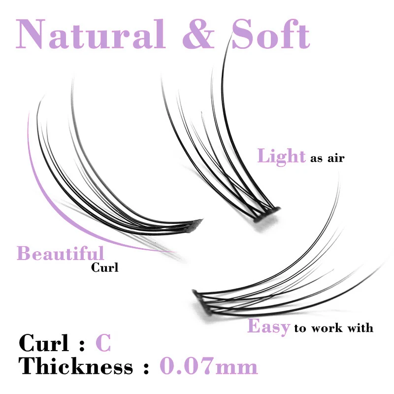 120pcs Premium Mink Individual Fishtail Eyelashes Extension Natural 3D Cluster Eyelashes Professional Makeup Flared Lashes