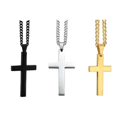 Religious Jewelry Cross Pendant Necklace Men Women Collar Gold Color Chain Simple Punk Stainless Steel Cross Necklace