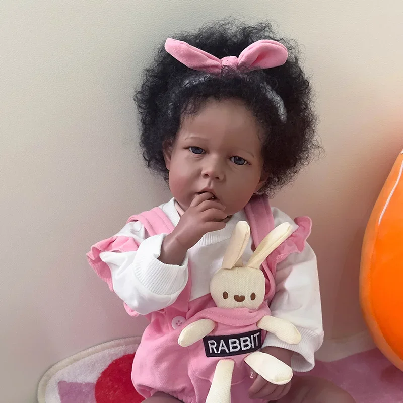 

50CM Bebe Doll Reborn Baby Liam In Black Skin Gilr Doll Newborn Size High Quality Collectible Art Doll