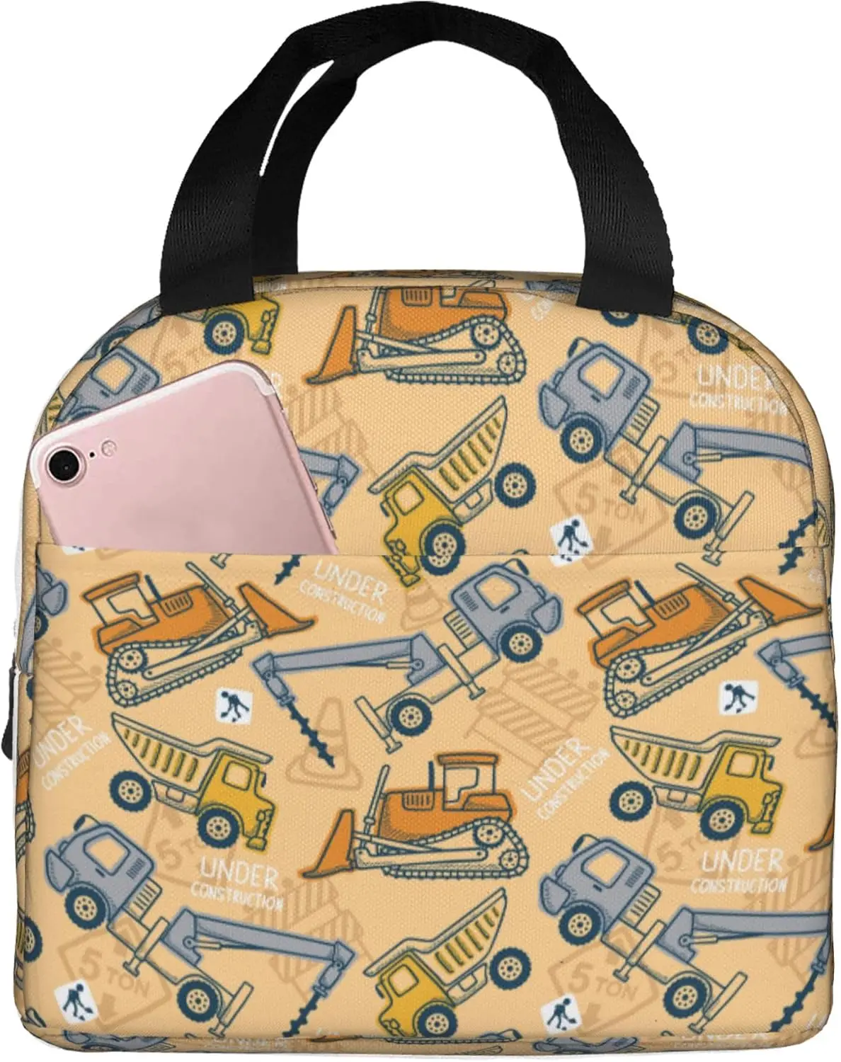 

Cartoon Truck Pattern Lunch Bag, Unisex Reusable Insulated Lunch Tote Box, Thermal Cooler Sack Food Handbags Case High Capacity