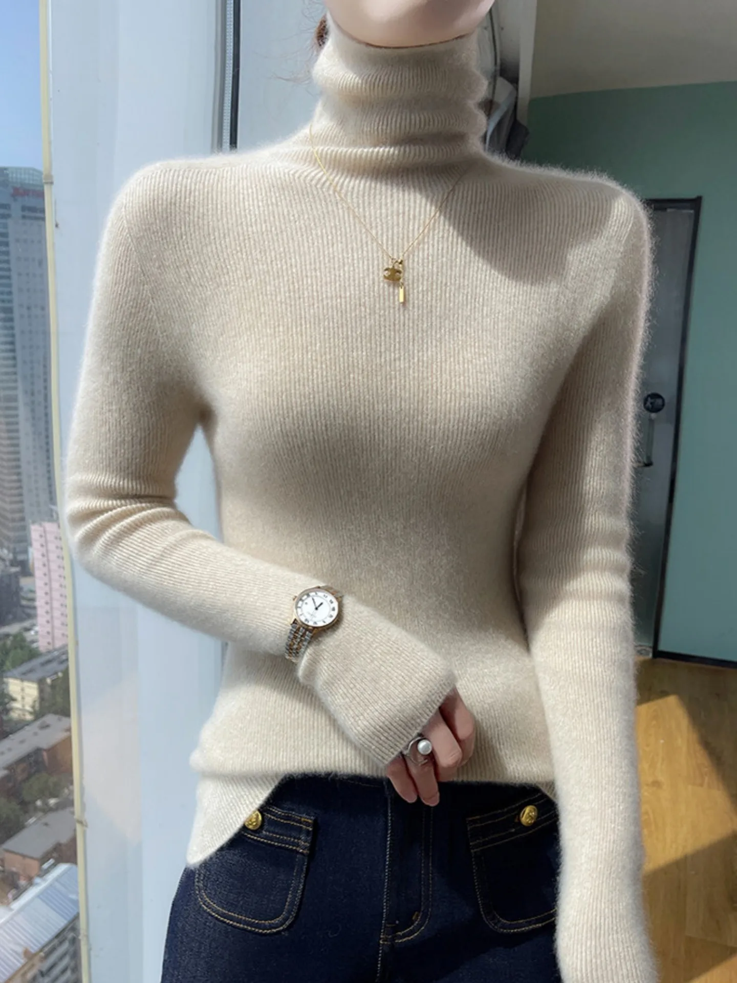 Machine washable first-line ready-to-wear wool sweater women's autumn and winter  turtleneck thickened cashmere bottoming shirt
