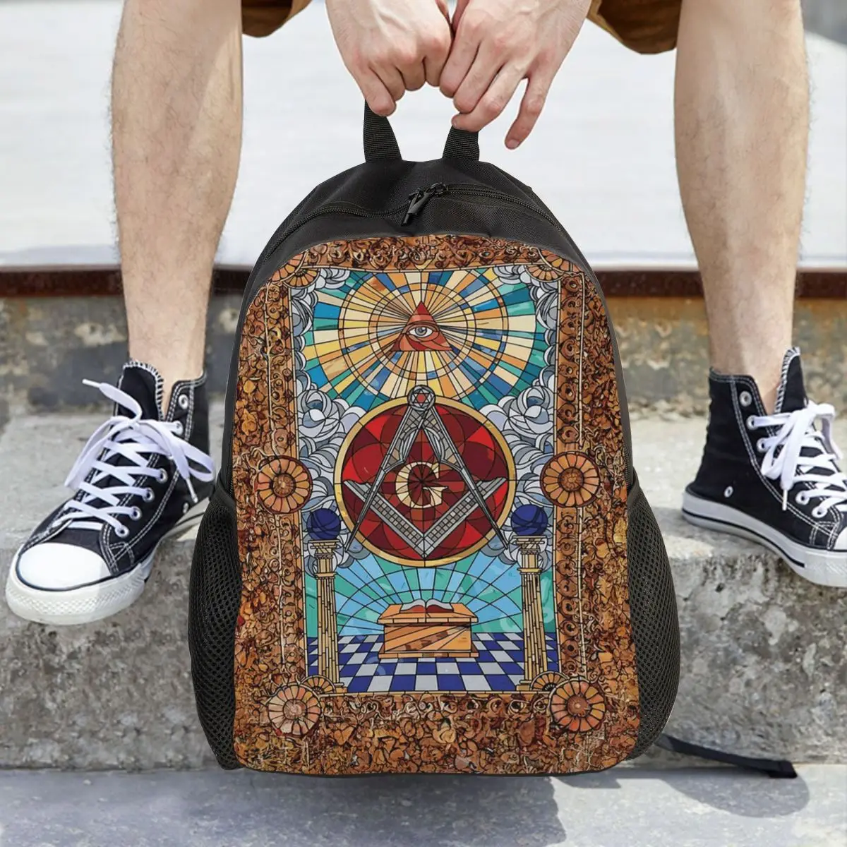 The Eternal Light Of The Freemason Masonic Mason Backpack Daypack Large Capacity Kids BookBag School Bag Shoulder Bags Men Women