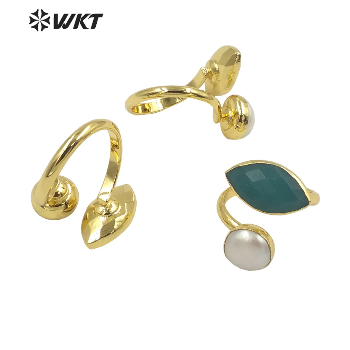 

WT-R406 WKT Beautiful Natural Stone Ring Eye Shape with Round Pearl Six Colors Choice For Women Birthday Gift Jewelry