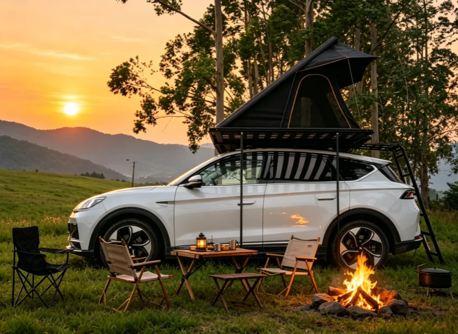 Tente de toit triangulaire pour camping en plein air avec coque rigide et construction en aluminium ultra-mince
