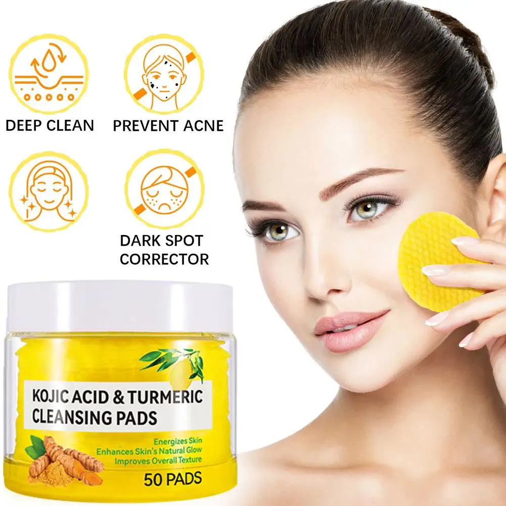 Turmeric Kojic Acid Facial Sponges 50Pcs Exfoliating Cleansing Pads With Curcuma Longa Root For Daily Care
