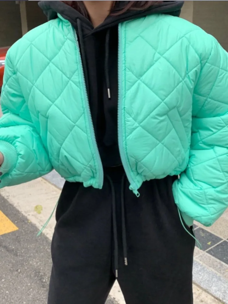 

Ele ort Cotton Jaet Women's round Ne Dstring Korean Sle Outerwear for Autumn Winter Spring Versatile Usage