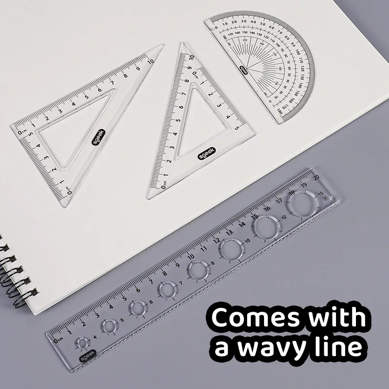 20 cm Straightedge Set, Multifunctional 4-Piece Ruler Set with Pocket Design for Easy Storage and Carrying