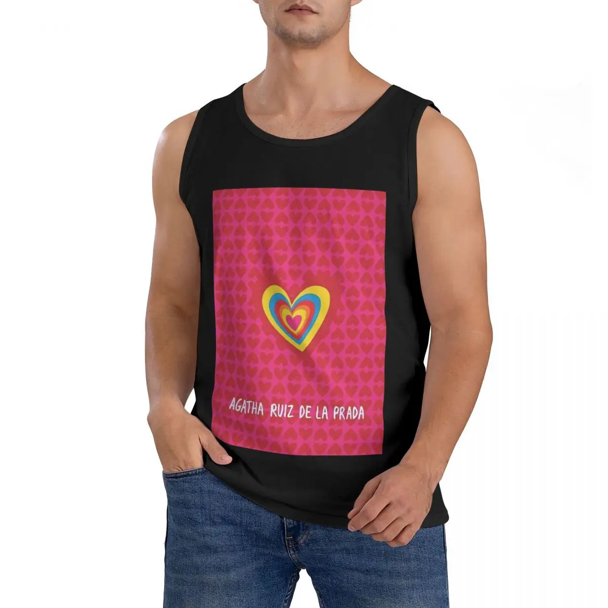 Camiseta sin mangas con estampado de Agatha Ruiz-De La-Prada, 100% algodón, ropa deportiva para hombre, chaleco con cuello redondo para hombre
