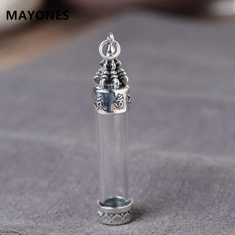 S925 Silver Transparent Acrylic Empty Tube Gawu Box Bottle Pendant for Men and Women Diamond Pestle Six Character True Words