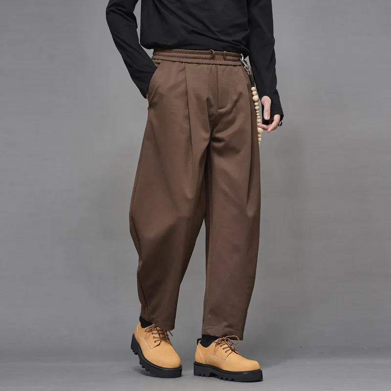 High Quality Winter Japanese Retro Machete Khaki Coffee Color Fashion Simple Niche Lantern Nine Points Straight-Leg Trousers