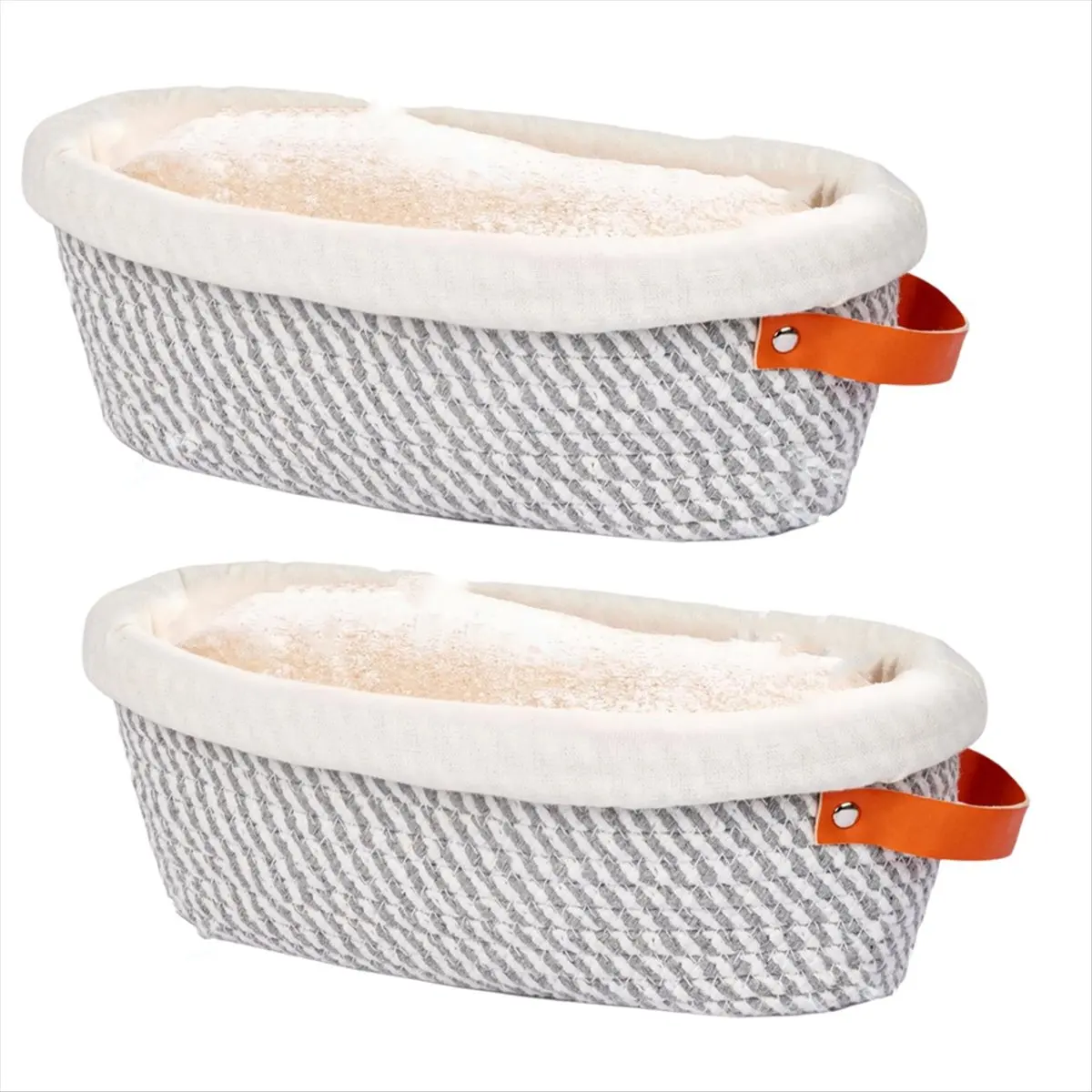 New 2pcs Cotton Rope Banneton Bread Proofing Basket, Oval Bread Basket with Liners & Covers for Artisan Bread Baking