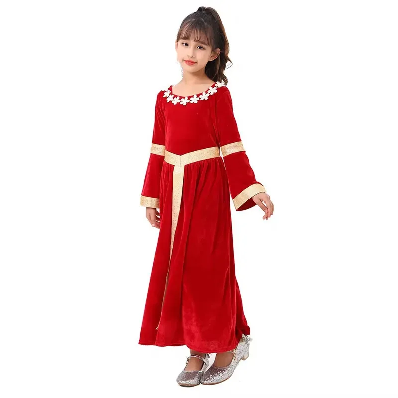 Sky02 criança menina nobre medieval renascentista princesa traje cosplay veludo vermelho crianças fantasia vestido halloween carnaval festa f88li