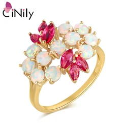 CiNily Created White Fire Opal Tourmaline Yellow Gold Color Wholesale Hot Sell for Women Jewelry Ring Size 7 8 9 10 OJ6223