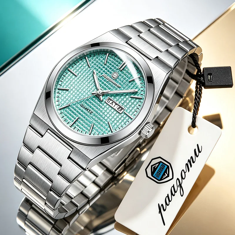PAAZOMU Luxury Watch For Man Luminous Waterproof Stainless Steel Men Clock Date Quartz Wristwatch Best Gift Choice+Box Reloj
