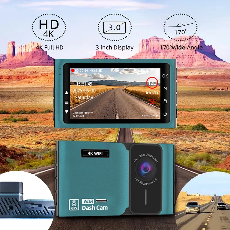 Dash Cam 4K Front Camera WiFi Driving Recorder Optional 2.5K Rear Camera GPS Supports 24H Parking Monitoring Car DVR - view 3