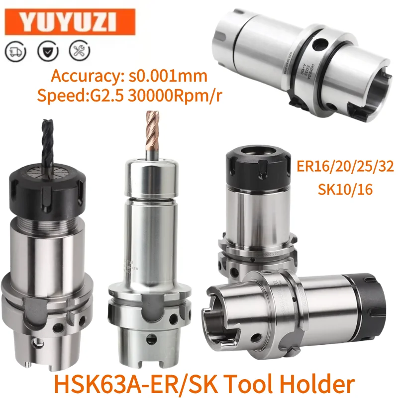 

Высокоточный быстрозажимной инструментальный патрон HSK63A-ER16 ER20 ER25/32 SK10 SK16 для гравировальных станков, кронштейн для инструмента SK/ER, фрезерный патрон G2.5