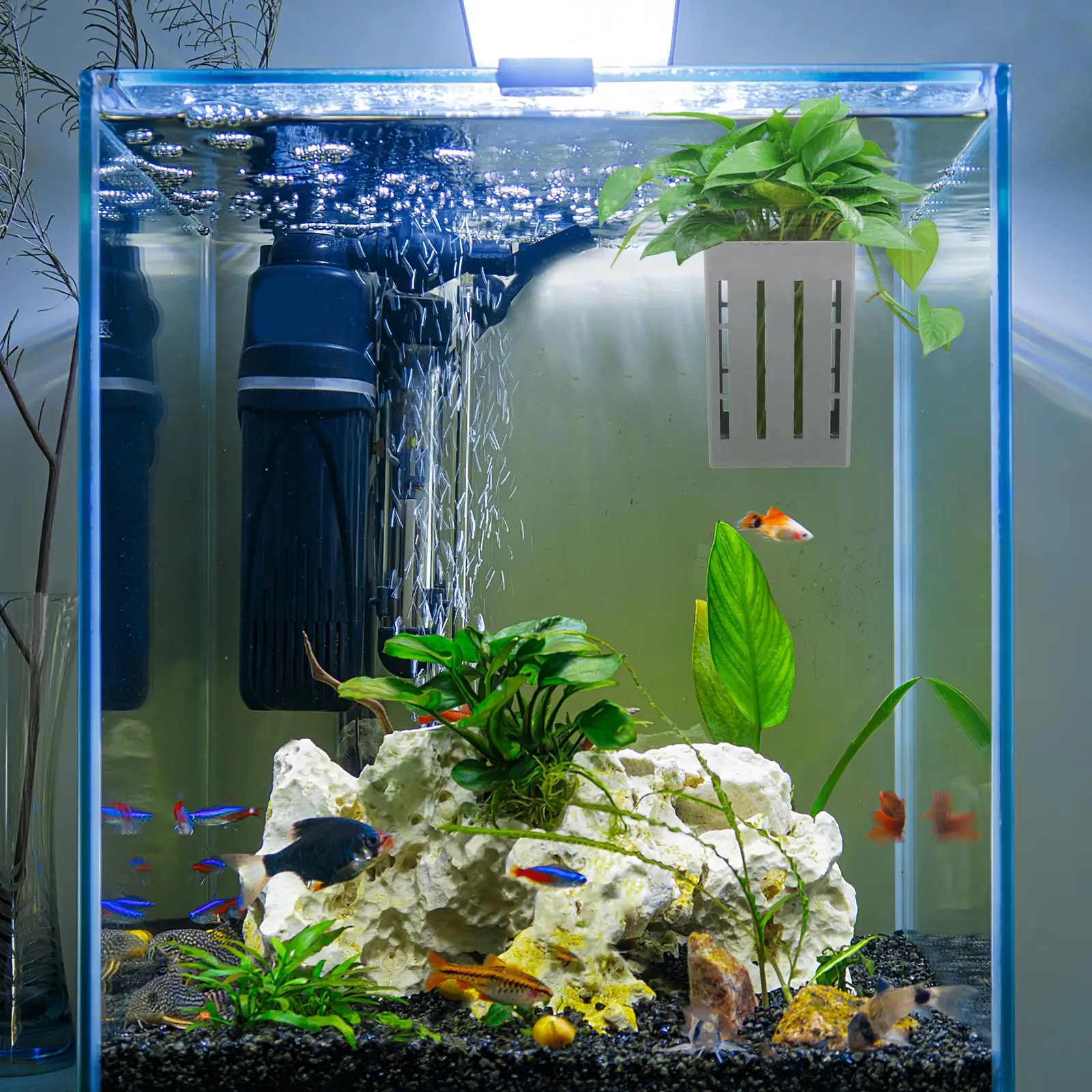 Aquarium Plant Pots Hanging Fish Tank Decor Breathable Holes Aquatic Plants Planter Small Aquarium Decor Plastic Plant Holders