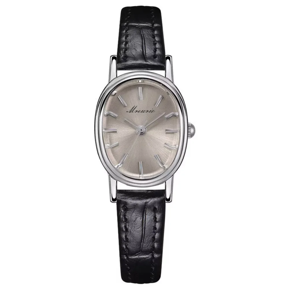 Luxury Alloy Oval Quartz Wristwatch Faux Leather Quartz Movement Egg Shape Ladies Watch Oval Luxury Women Watch Gift
