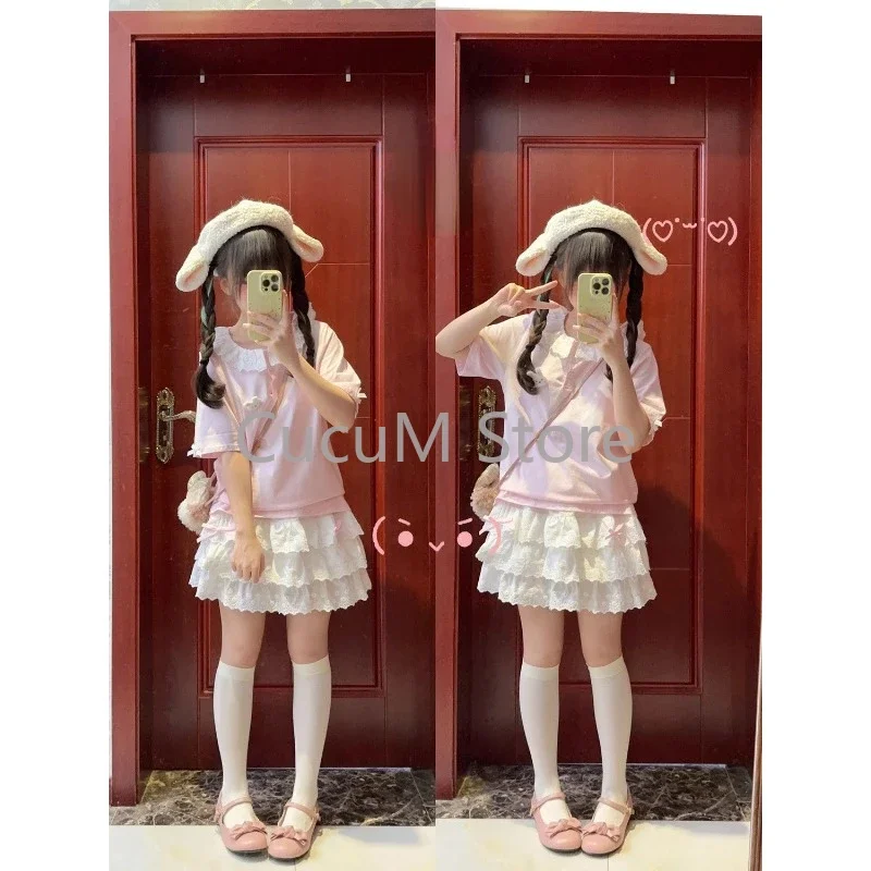 Słodka koronkowa spódnica z ciastem Kawaii Lolita Japońskie mini spódnice z falbankami Y2k Harajuku Casual Women Summer 2025 Spódnice