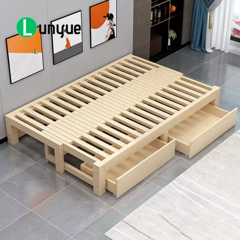 Solid Wood Sofa Bed Multi-functional Folding Tatami Push-pull Telescopic Convertible Couch for Small Apartment Space Saving