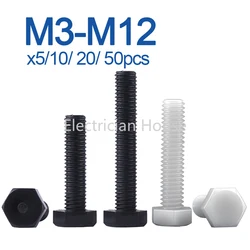 Black/ White Nylon Hexagonal Head Screw Plastic Insulated Bolt M3 M4 M5 M6 M8 M10 M12
