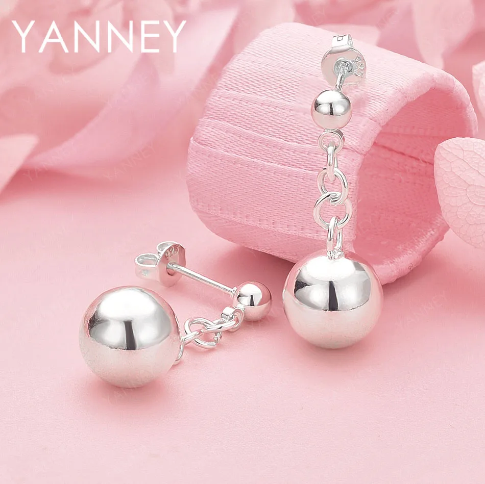 

Stylish 925 Sterling Silver 10mm Cute Round Bead Earrings for Women, Engagement Party Accessories, Gifts, and Jewelry