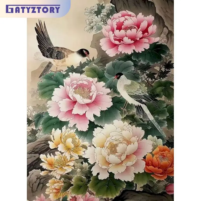 

GATYZTORY Birds Painting By Numbers Home Decor Paint Kit for Beginner Flower Painting Numbers Wall Decor Picture Drawing