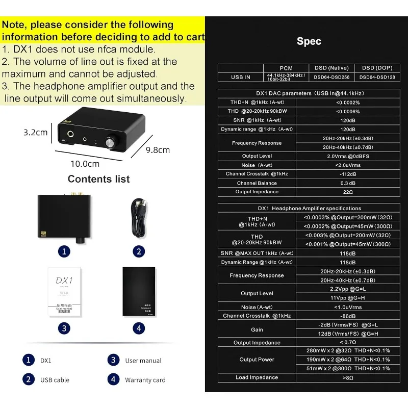 DX1 Mini Stereo DAC Headphone Amplifier Combo - 280MW X2 Output Kuat Dua Tahap GAIN Switch USB Dikenakan Biaya Diskrit LN