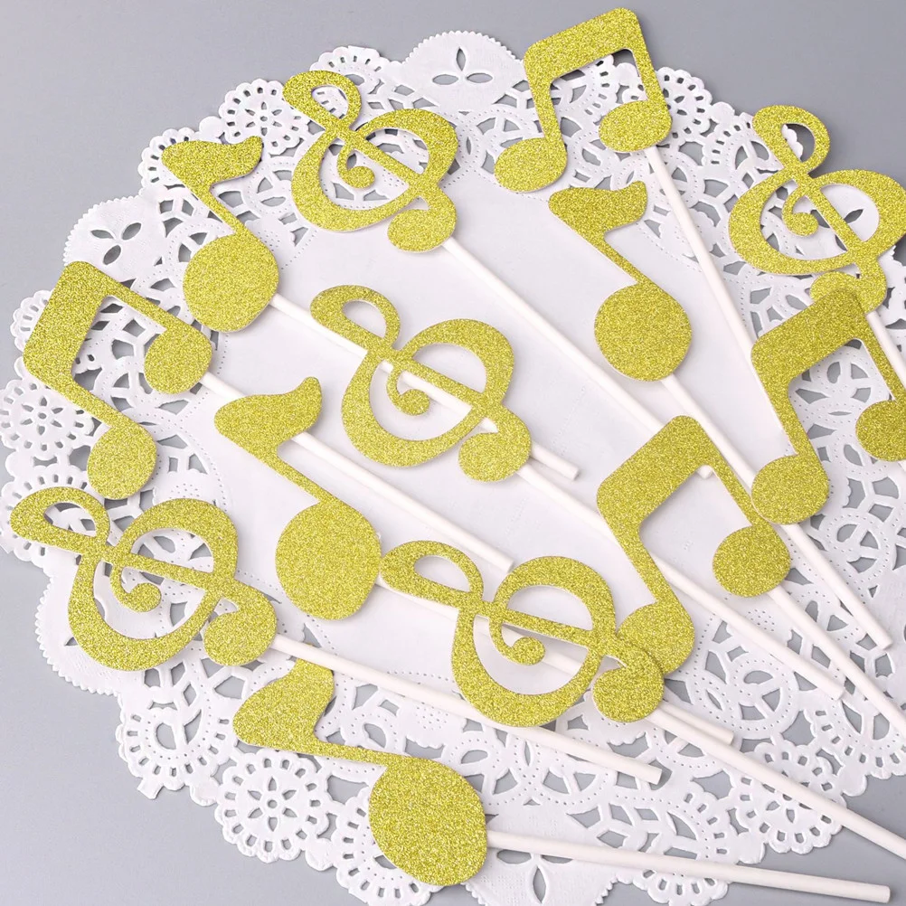 

6Pcs Musical Note Cake Toppers Shiny Cupcake Decorations for Birthday Wedding Events Garden Party Home Decor Silver