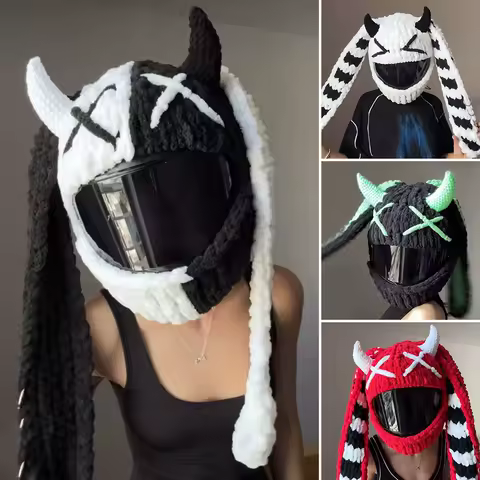 Creative Hand Crocheted Cartoon Personalized Motorcycle Helmet Protective Cover, Trendy Halloween Funny Helmet Cover Headwear
