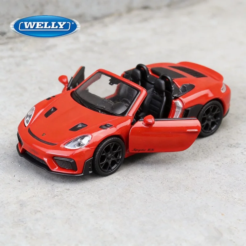 نموذج سيارة بورش 718 سبايدر آر إس الرياضية من ويلي بمقياس 1:36، نموذج سيارة سباق معدني مصبوب، مجموعة محاكاة للسيارات، هدايا للأطفال