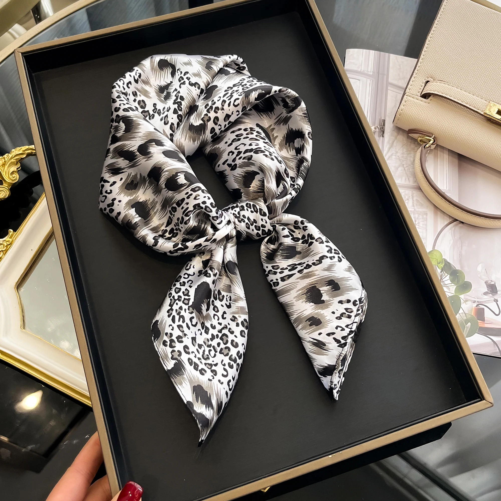 Luxury Silk Hair Square Scarf Women Satin Neck Tie Hand Wrist Foulard Summer Print Shawl Wraps Head Kerchief Hijab Bandana New