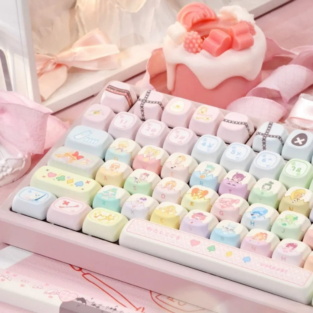 Shugo Chara！Key Cap Heart Unlock PBT EOA Profile Thermal Sublimation Pink Anime Keycaps for Customized Mechanical Keyboard