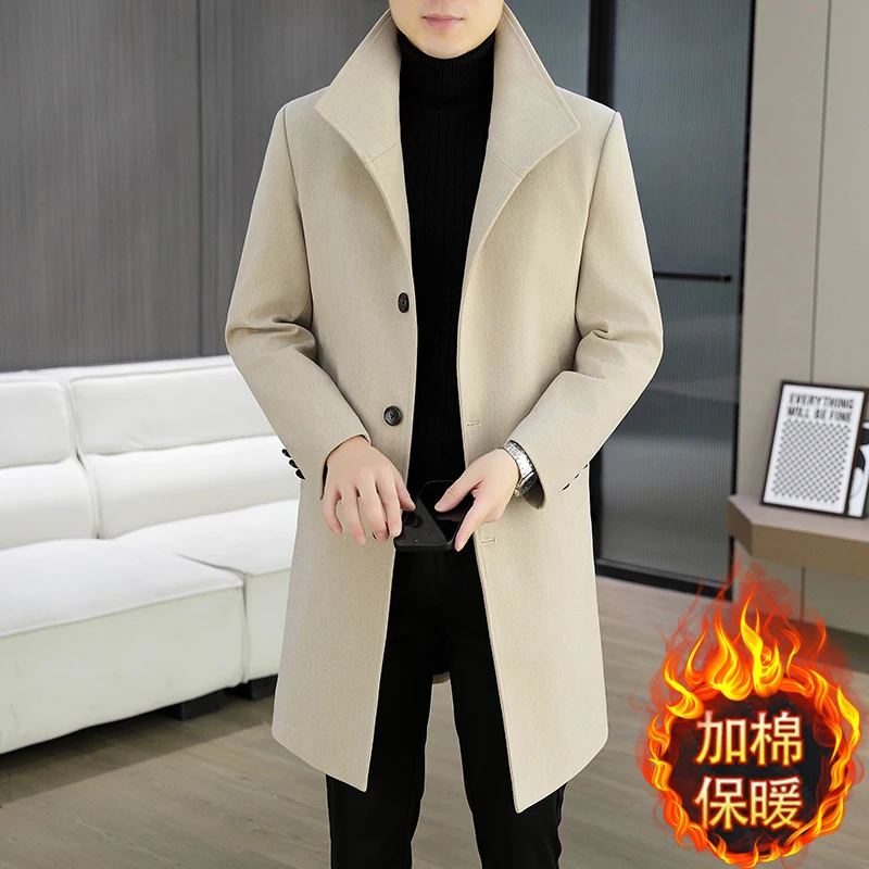 

Woolen overcoat, mid-length men's coat, thickened large lapel, casual, cool and stylish woolen windbreaker