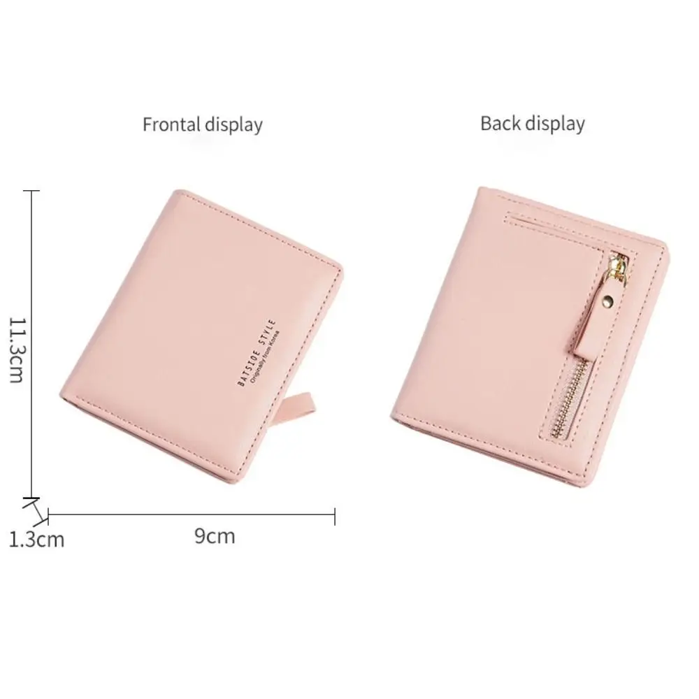 Cartera corta de estilo fino para mujer, monedero de cuero suave de Color sólido, tarjeteros con cremallera, novedad