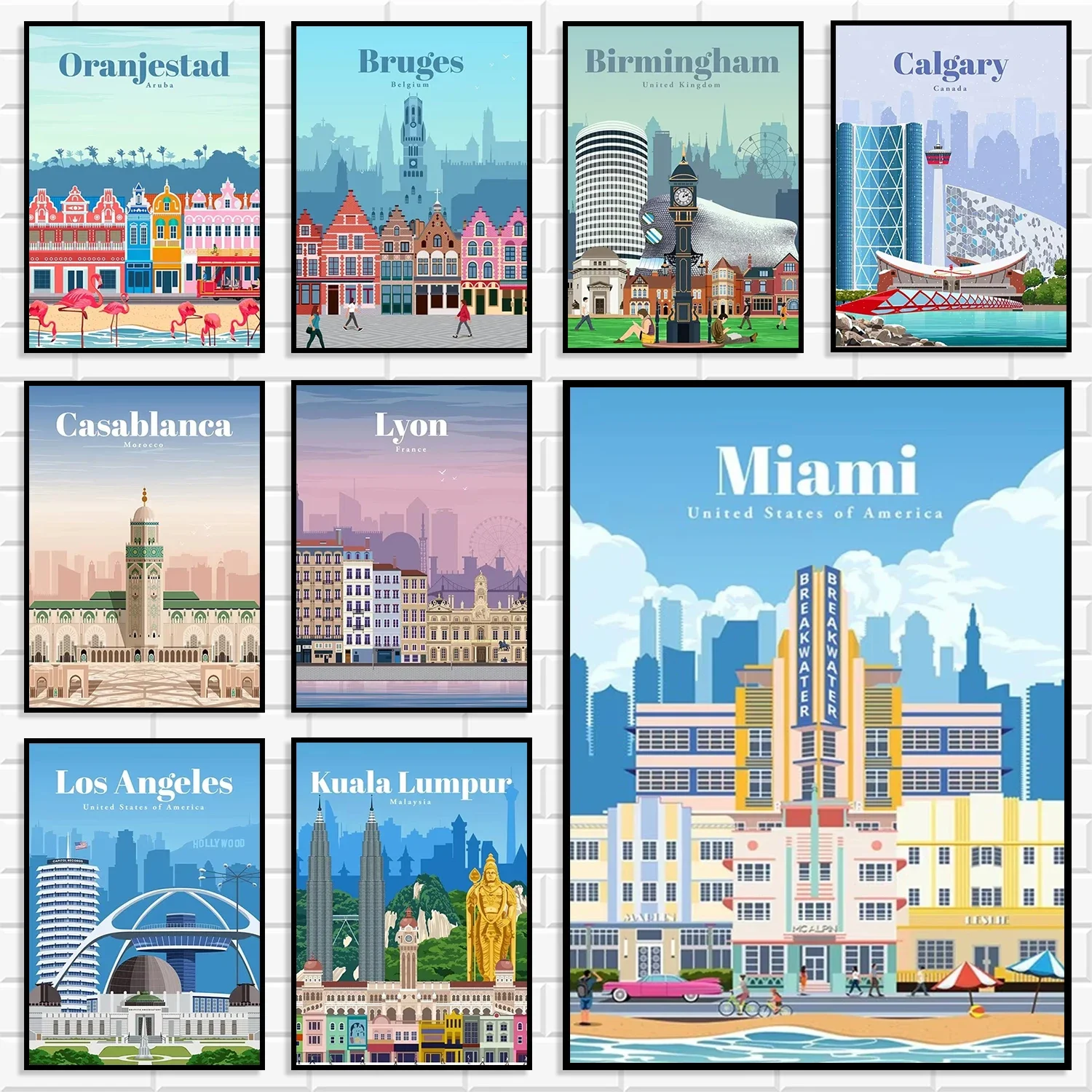 Vintage Global Travel Wall Art Poster World Famous City Landmark Canvas Painting Housewarming Gift Travel Enthusiasts Home Decor