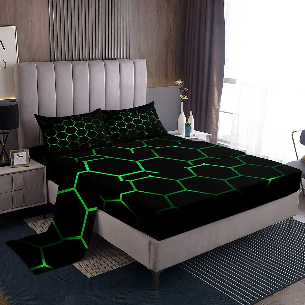 Honeycomb Sheet Set for Kids Men Girls Modern Geometry Hexagon Sheet Set Colorful Grid Art Neon Decor Bed Sheets King Queen Size