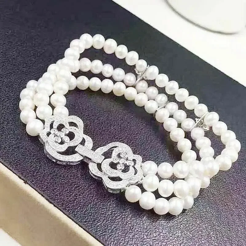 two strands 7-8mm south sea round white pearl bracelet 7.5-8